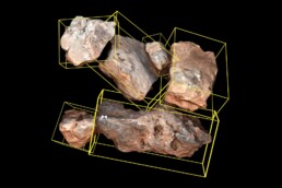 Materiali edilizi entro boundig box, per il calcolo di dimensioni e orientamento degli assi principali | © Elaborazione di Giovanni Gallo, Università di Catania