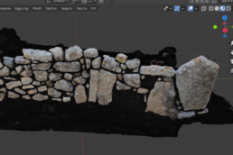 Segmentazione della fotogrammetria di un muro ad Haghia Triada, in ambiente di modellazione 3D | © Francesca Buscemi, CNR ISPC