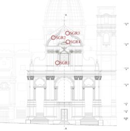 Prospetto della chiesa di San Giuseppe dei Ruffi a Napoli con indicazione dei punti di prelievo | Damiana Treccozzi