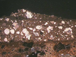 Campione punto di prelievo SGR2: immagine al microscopio ottico in luce polarizzata della finitura a marmorino | Damiana Treccozzi