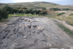 Althiburos (El Kef, Tunisia): l'area del santuario-tofet in corso di scavo vista da Nord. Sullo sfondo i resti dell'insediamento romano