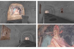 Rilievo laser scanner del Mitreo integrato a fotomodellazione. Modello tridimensionale della cisterna con la proiezione ad alta risoluzione degli affreschi