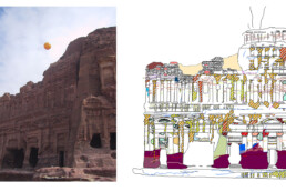 Rilievo fotogrammetrico da pallone aerostatico sulla facciata della Tomba Palazzo, Petra (Giordania); rappresentazione tematica relativa al degrado della facciata effettuato con applicativi GIS