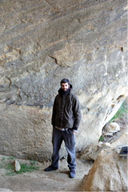 The researcher Dario Sigari in front of Rock N. 42 of Böyükdaş, Gobustan, during a survey | © S. Shirinli