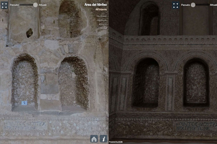 Passato e presente a confronto al Ninfeo di Segni (Roma). Uno screenshot dell’applicazione web3D | © CNR ISPC