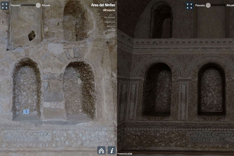 Passato e presente a confronto al Ninfeo di Segni (Roma). Uno screenshot dell’applicazione web3D | © CNR ISPC