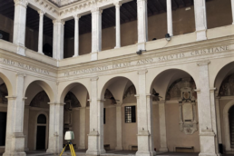 Progetto HBIM4lazioHERITAGE: fasi del rilievo con laser scanner del Chiostro del Bramante, Roma | © DSDRA, Sapienza Università di Roma