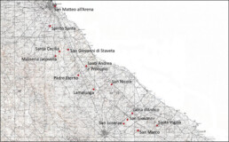Cartografia IGM con l’indicazione delle chiese rupestri rilevate | © Maria Potenza, dottoranda PASAP Med