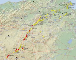 Rappresentazione riassuntiva con la collocazione dei miliari della strada Cartagine: Thveste, che collegava l’Africa Proconsolare con la Numidia