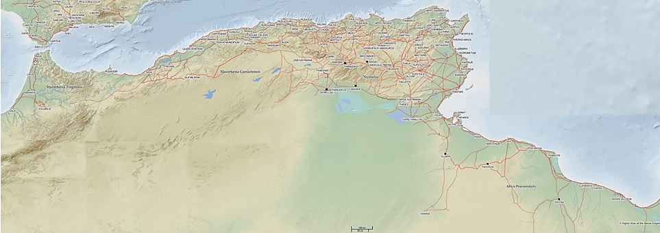 Rappresentazione degli assi stradali nelle province di Mauretania Tingitana, Mauretania Cesariense, Numidia e Africa Proconsolare