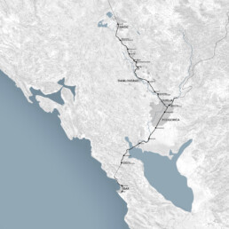 Mappa dell’itinerario dalla costa adriatica a Nikšić lungo la valle del fiume Zeta | © Bruna Di Palma, CNR ISPC