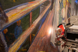 Dettaglio dell’analisi riflettografica multispettrale VIS-NIR effettuate dal CNR INO durante una campagna MOLAB sul dipinto intitolato “The Women on the Bridge” (1904 – 1924(?), MM.M795) di Edvard Munch al Munch Museum di Oslo, Norvegia - attività di accesso transnazionale 2021 | © E-RIHS