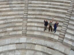 Volo drone sul Teatro Romano e staff CNR ISPC. (D. Ronchi; D. Ferdani; A Palombini) | © CNR ISPC