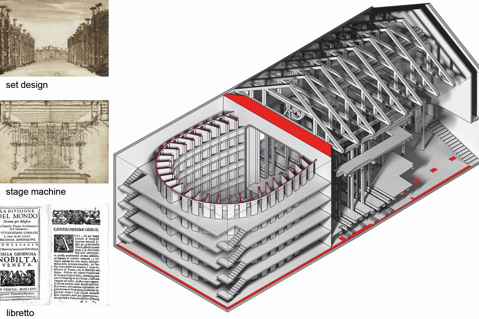 Ricostruzioni del teatro e della macchina scenica del Teatro San Salvador, Massimiliano Ciammaichella, 2021 | © SCAENAE project