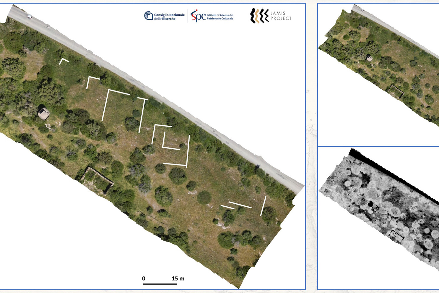 Identificazione di strutture antiche estratte da anomalie in fotogrammetrie standard e multispettrali | © LAMIS Project